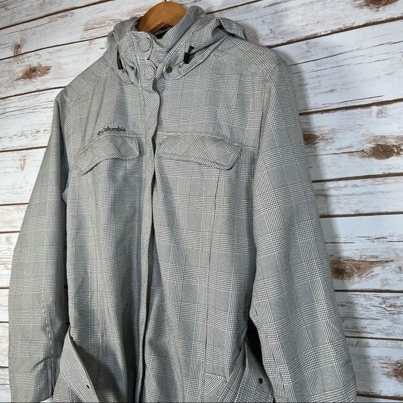 Columbia Checked Long Rain Jacket with Belt and Hood size M - Picture 7 of 13